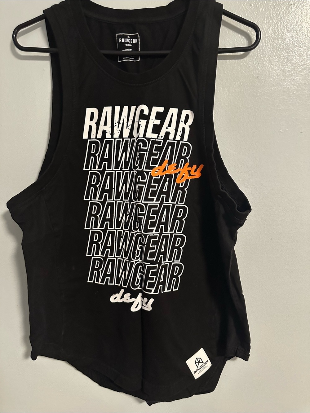 RAWGEAR Black Graphic Muscle Tank with Orange Accent Size M